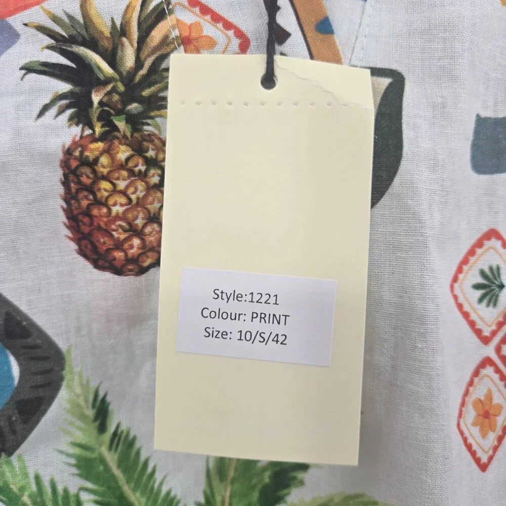 Terzo Millenio White Tropical Fruit Linen Made in Italy Sleeveless Blouse Small